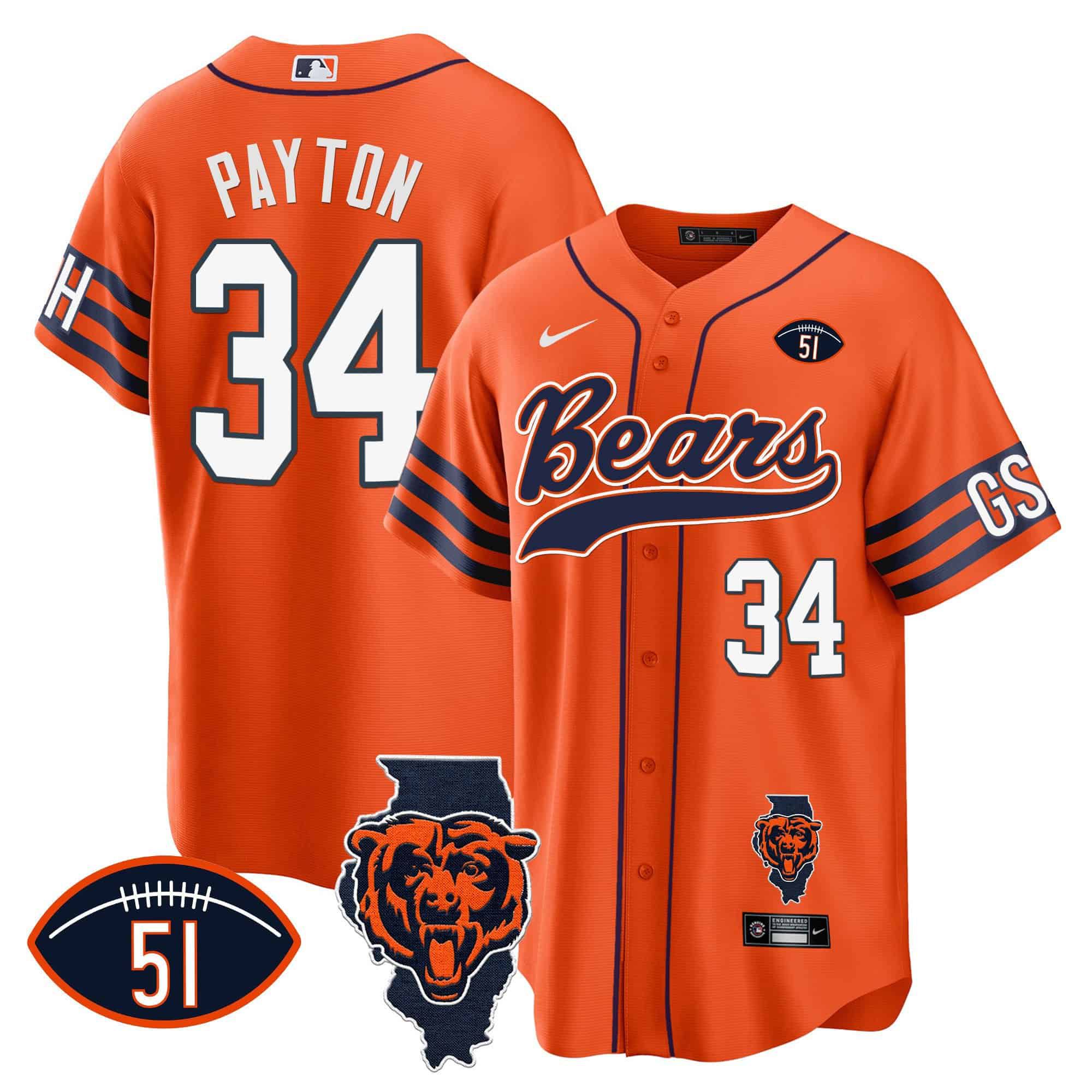 Men Chicago Bears #34 Payton Orange 2024 Nike Patch Baseball NFL Jersey->indianapolis colts->NFL Jersey